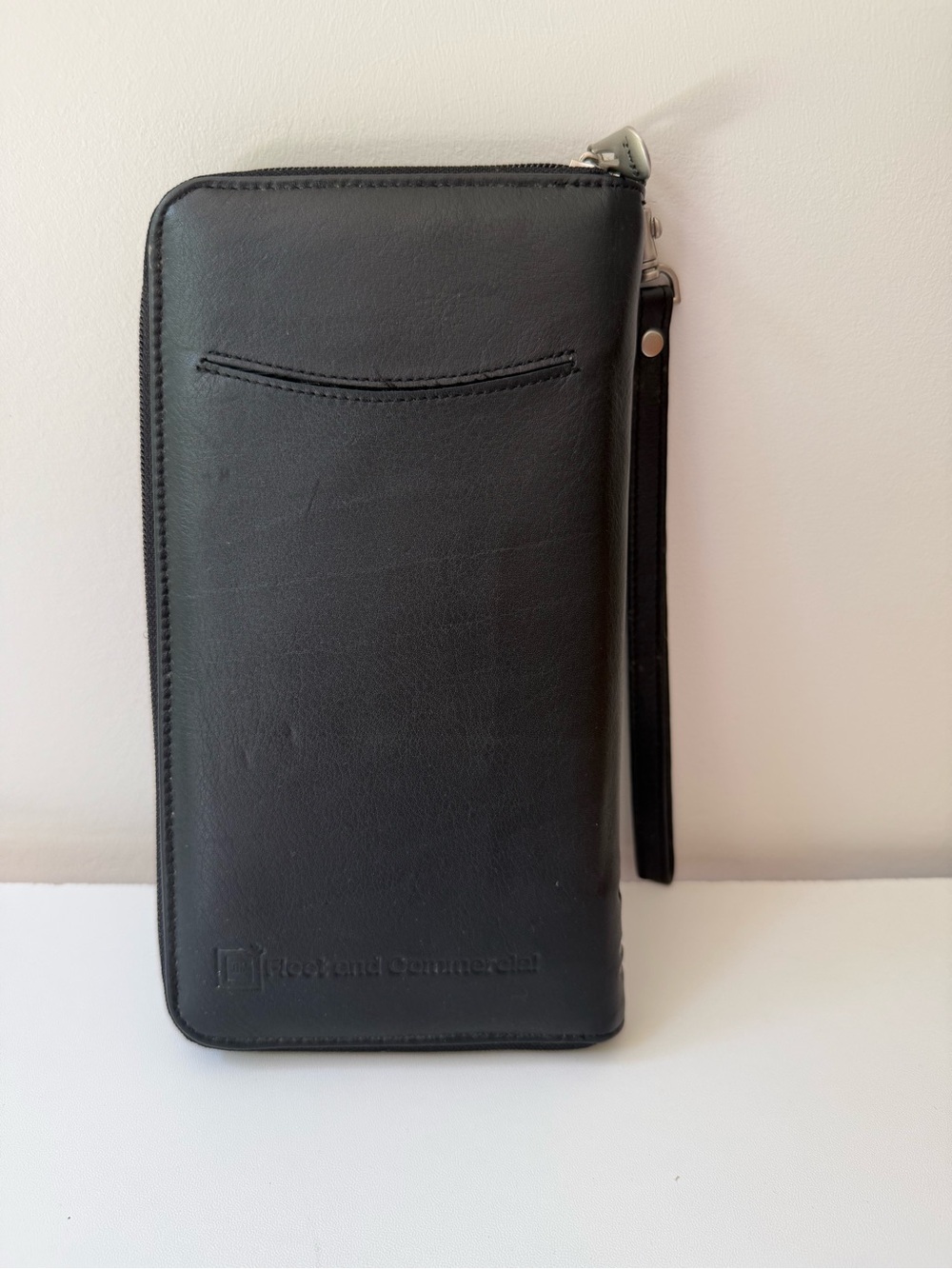 Black Leather Zip Wallet Wristlet -